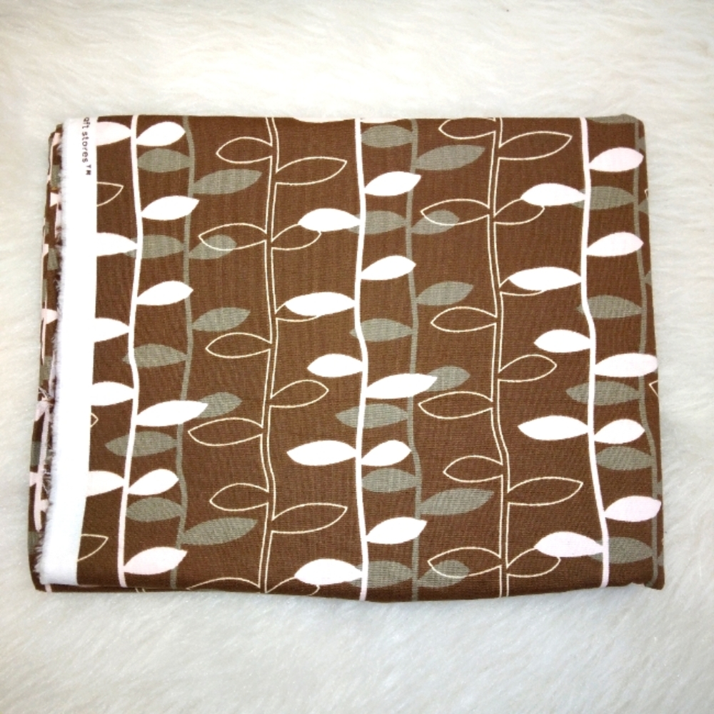 FABRIC 100% cotton Vertical vines on Brown, 1 yard plus 10 inches